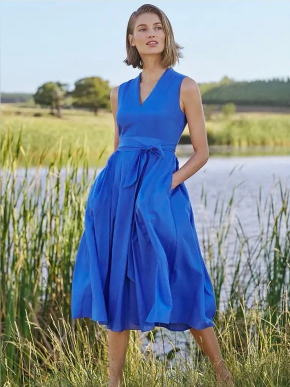 J. Crew Blue Cotton Sleeveless Wrap Midi Dress Blue sz 2